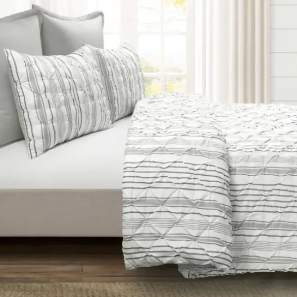 Comforters-Kirkland's Home Gray Pintuck Stripe Full/Queen 5-Pc. Comforter Set Gray/White
