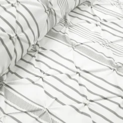 Comforters-Kirkland's Home Gray Pintuck Stripe Full/Queen 5-Pc. Comforter Set Gray/White