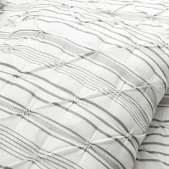 Comforters-Kirkland's Home Gray Pintuck Stripe Full/Queen 5-Pc. Comforter Set Gray/White
