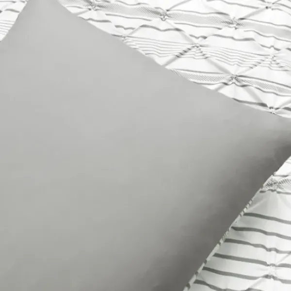 Comforters-Kirkland's Home Gray Pintuck Stripe Full/Queen 5-Pc. Comforter Set Gray/White