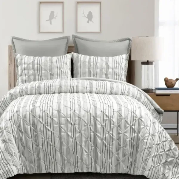 Comforters-Kirkland's Home Gray Pintuck Stripe King 5-Pc. Comforter Set Gray/White