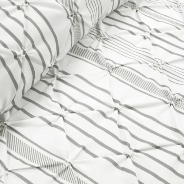 Comforters-Kirkland's Home Gray Pintuck Stripe King 5-Pc. Comforter Set Gray/White