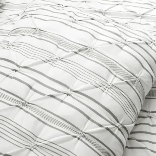 Comforters-Kirkland's Home Gray Pintuck Stripe King 5-Pc. Comforter Set Gray/White