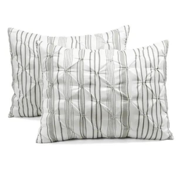 Comforters-Kirkland's Home Gray Pintuck Stripe King 5-Pc. Comforter Set Gray/White