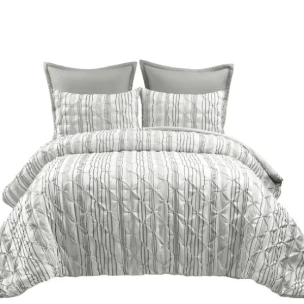Comforters-Kirkland's Home Gray Pintuck Stripe King 5-Pc. Comforter Set Gray/White
