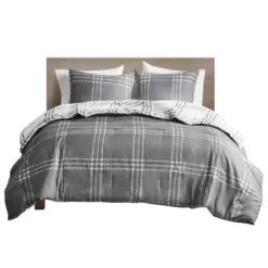 Comforters-Kirkland's Home Gray Plaid Dayton 3-Pc. Full/Queen Comforter Set Gray/White