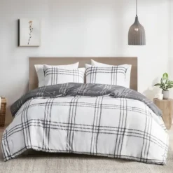 Comforters-Kirkland's Home Gray Plaid Dayton 3-Pc. Full/Queen Comforter Set Gray/White