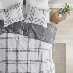 Comforters-Kirkland's Home Gray Plaid Dayton 3-Pc. Full/Queen Comforter Set Gray/White