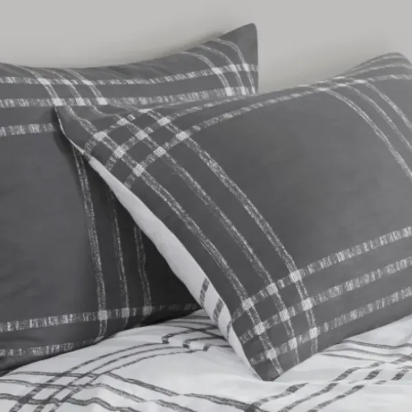 Comforters-Kirkland's Home Gray Plaid Dayton 3-Pc. Full/Queen Comforter Set Gray/White