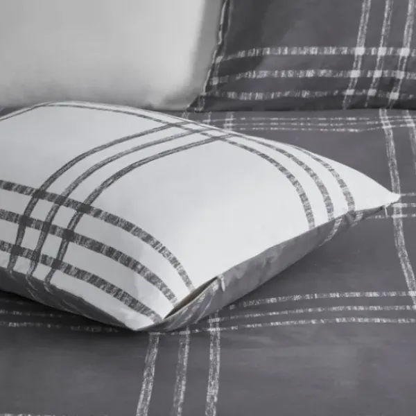 Comforters-Kirkland's Home Gray Plaid Dayton 3-Pc. Full/Queen Comforter Set Gray/White