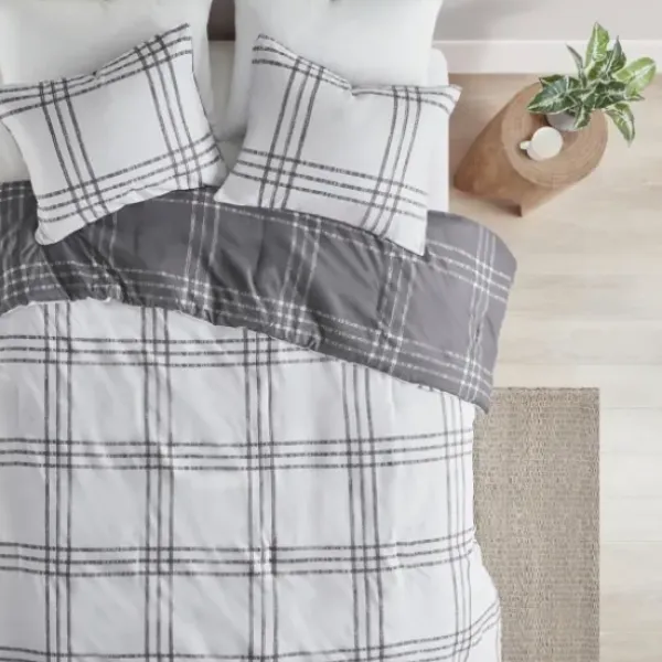 Comforters-Kirkland's Home Gray Plaid Dayton 3-Pc. King Comforter Set Gray/White