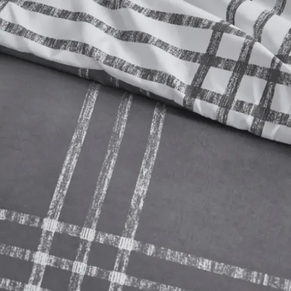 Comforters-Kirkland's Home Gray Plaid Dayton 3-Pc. King Comforter Set Gray/White