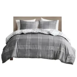 Duvets-Kirkland's Home Gray Plaid Reversible 3-Pc. Queen Duvet Cover Set Gray/White