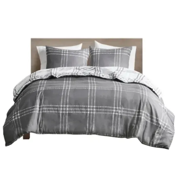 Duvets-Kirkland's Home Gray Plaid Reversible 3-Pc. Queen Duvet Cover Set Gray/White