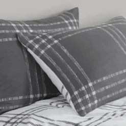Duvets-Kirkland's Home Gray Plaid Reversible 3-Pc. Queen Duvet Cover Set Gray/White