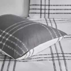 Duvets-Kirkland's Home Gray Plaid Reversible 3-Pc. Queen Duvet Cover Set Gray/White