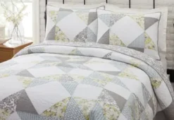 Quilts-Kirkland's Home Gray Reine-Marie Full/Queen 3-Pc. Quilt Set Gray/Yellow/White