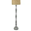 Floor Lamps-Kirkland's Home Gray Resin Floor Lamp With Hand Woven Raffia Shade Gray/Brown