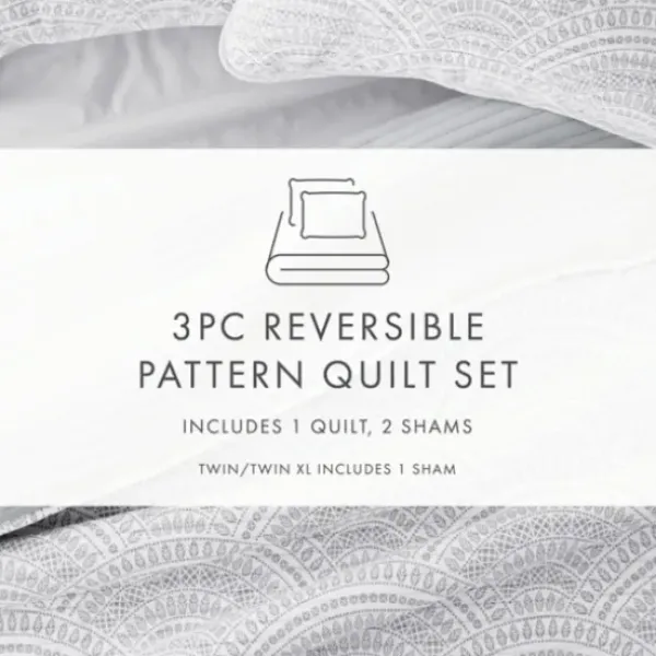 Quilts-Kirkland's Home Gray Scalloped Reversible 2-Pc. Twin Quilt Set Gray/White