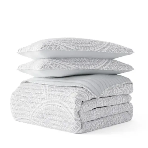 Quilts-Kirkland's Home Gray Scalloped Reversible 3-Pc. King Quilt Set Gray/White