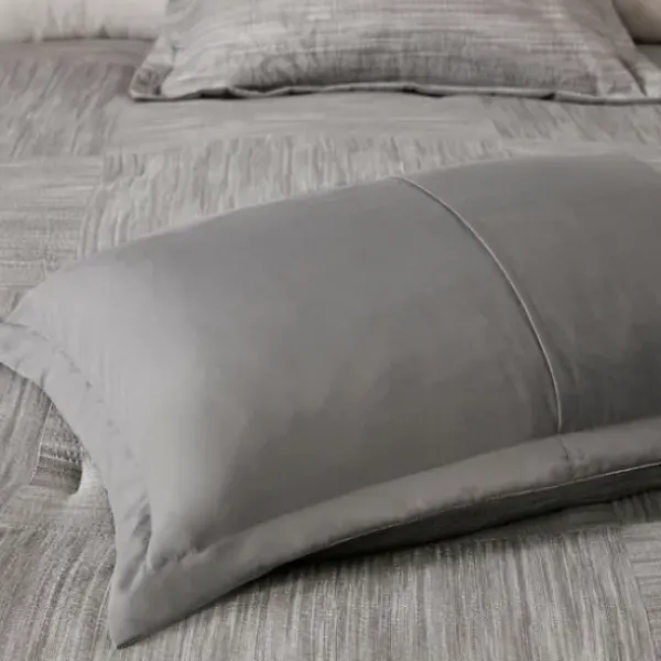 Comforters-Kirkland's Home Gray Seersucker 7-Pc. King Comforter Set Gray/White