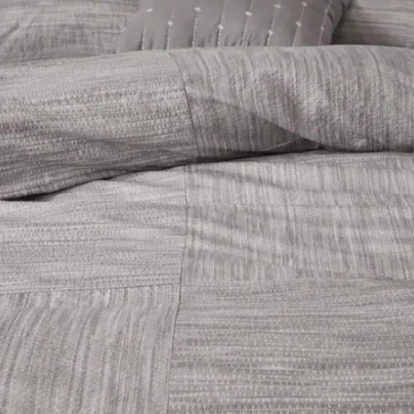 Comforters-Kirkland's Home Gray Seersucker 7-Pc. King Comforter Set Gray/White