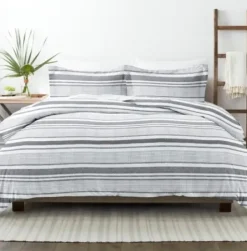 Duvets-Kirkland's Home Gray Soft Striped 3-Pc. King Duvet Cover Set Gray/White