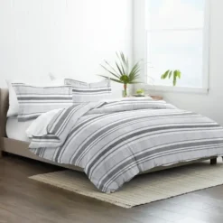 Duvets-Kirkland's Home Gray Soft Striped 3-Pc. King Duvet Cover Set Gray/White