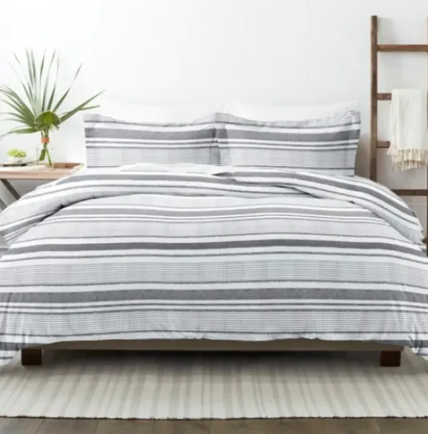 Duvets-Kirkland's Home Gray Soft Striped 3-Pc. Queen Duvet Cover Set Gray/White