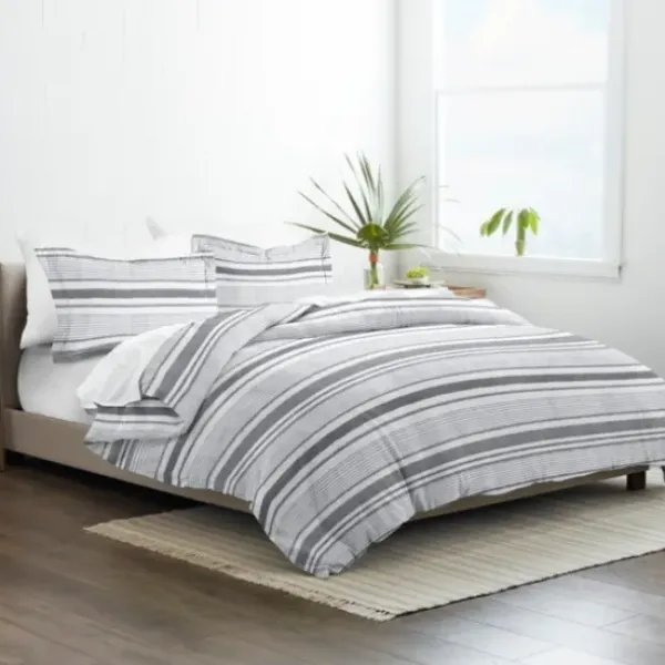 Duvets-Kirkland's Home Gray Soft Striped 3-Pc. Queen Duvet Cover Set Gray/White
