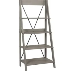 Bookshelves-Kirkland's Home Gray Solid Wood Ladder Bookshelf