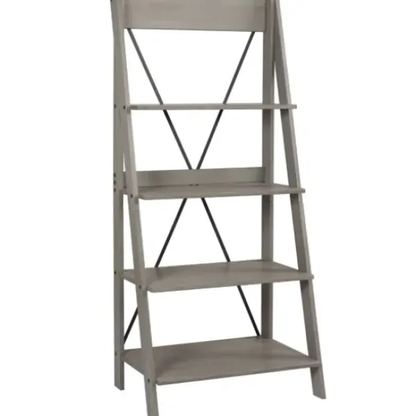 Bookshelves-Kirkland's Home Gray Solid Wood Ladder Bookshelf