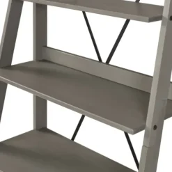 Bookshelves-Kirkland's Home Gray Solid Wood Ladder Bookshelf
