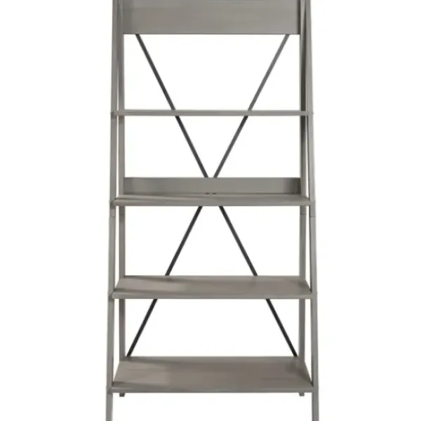 Bookshelves-Kirkland's Home Gray Solid Wood Ladder Bookshelf