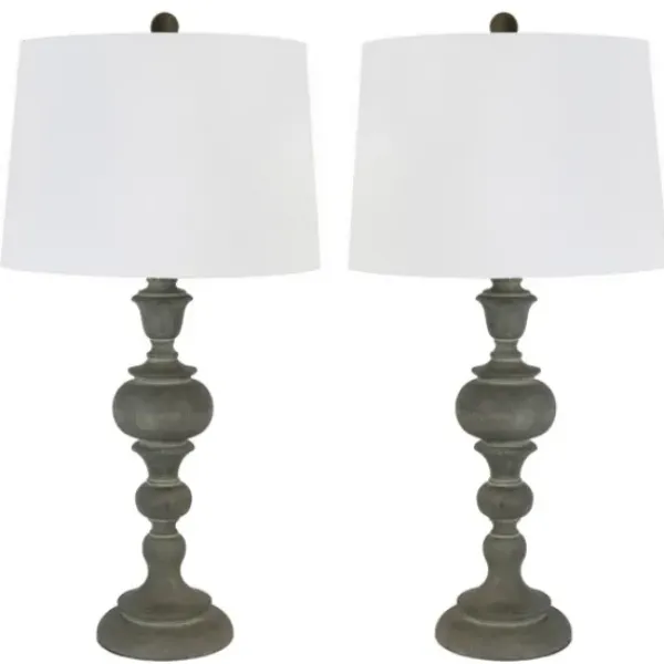 Table Lamps-Kirkland's Home Gray Spindle Body Table Lamps, Set Of 2 White