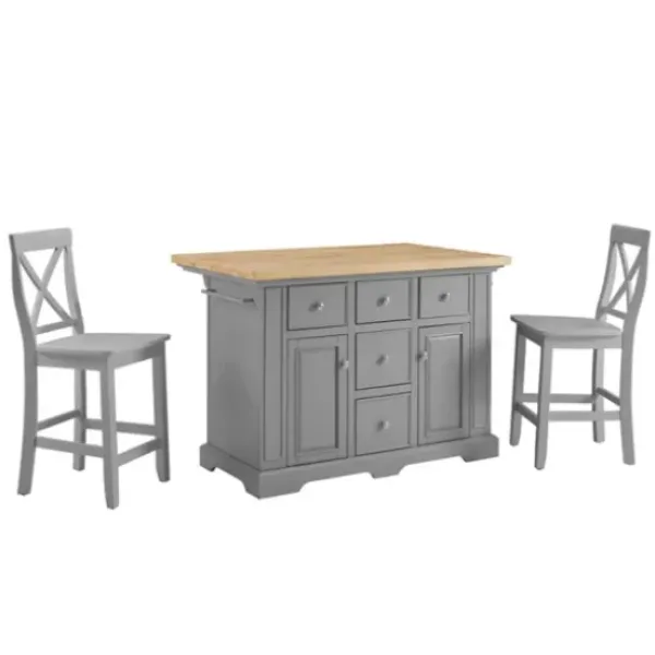 Kitchen Islands & Bar Carts-Kirkland's Home Gray Storage Cabinet 3-Pc. Kitchen Island Set