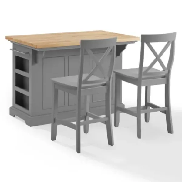Kitchen Islands & Bar Carts-Kirkland's Home Gray Storage Cabinet 3-Pc. Kitchen Island Set