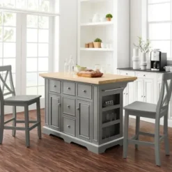 Kitchen Islands & Bar Carts-Kirkland's Home Gray Storage Cabinet 3-Pc. Kitchen Island Set