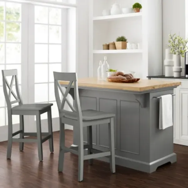 Kitchen Islands & Bar Carts-Kirkland's Home Gray Storage Cabinet 3-Pc. Kitchen Island Set