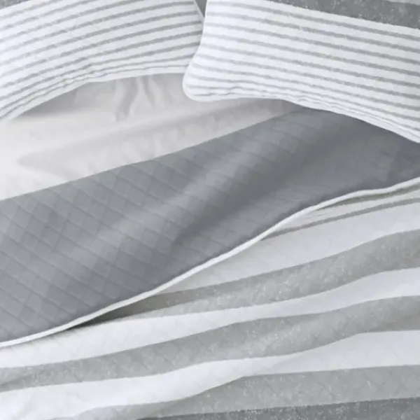 Quilts-Kirkland's Home Gray Striped Reversible 2-Pc. Twin Quilt Set Gray/White