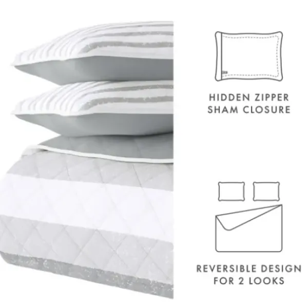 Quilts-Kirkland's Home Gray Striped Reversible 2-Pc. Twin Quilt Set Gray/White