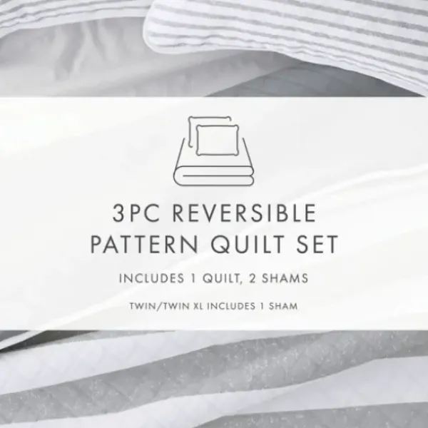 Quilts-Kirkland's Home Gray Striped Reversible 2-Pc. Twin Quilt Set Gray/White