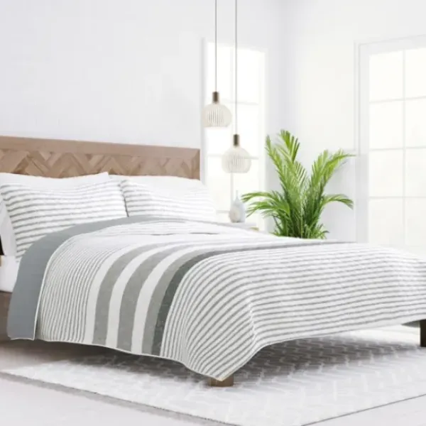 Quilts-Kirkland's Home Gray Striped Reversible 3-Pc. King Quilt Set Gray/White