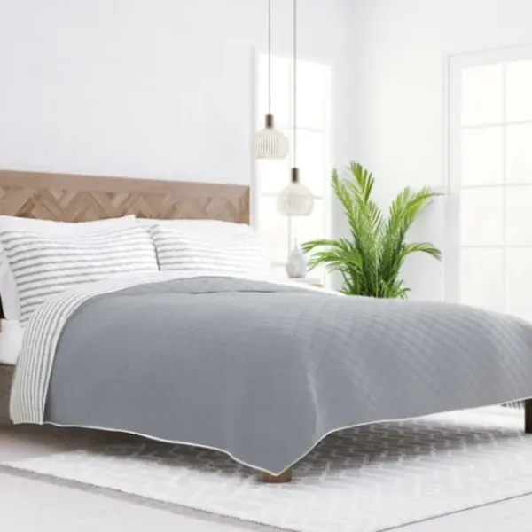Quilts-Kirkland's Home Gray Striped Reversible 3-Pc. King Quilt Set Gray/White