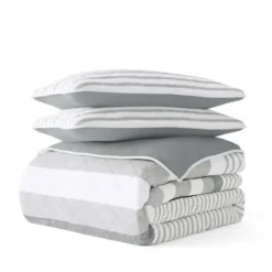 Quilts-Kirkland's Home Gray Striped Reversible 3-Pc. King Quilt Set Gray/White