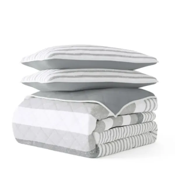 Quilts-Kirkland's Home Gray Striped Reversible 3-Pc. King Quilt Set Gray/White