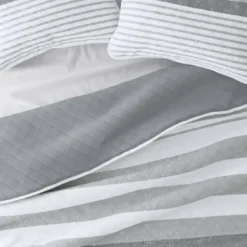 Quilts-Kirkland's Home Gray Striped Reversible 3-Pc. King Quilt Set Gray/White
