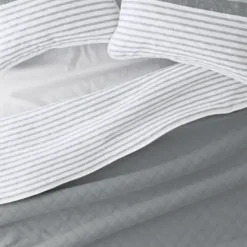 Quilts-Kirkland's Home Gray Striped Reversible 3-Pc. King Quilt Set Gray/White