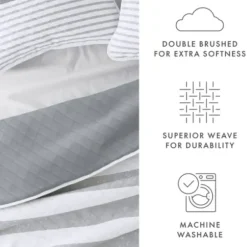 Quilts-Kirkland's Home Gray Striped Reversible 3-Pc. King Quilt Set Gray/White