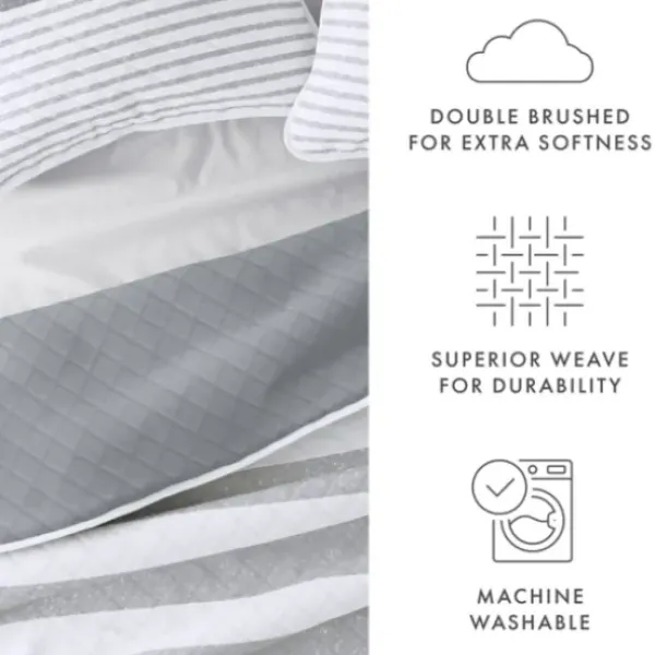 Quilts-Kirkland's Home Gray Striped Reversible 3-Pc. King Quilt Set Gray/White